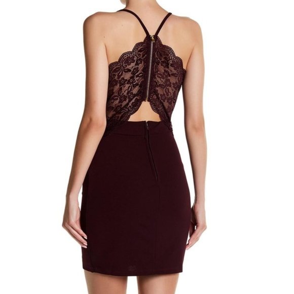 Wine/plum Bodycon Dress with Lace Back - Picture 6 of 7